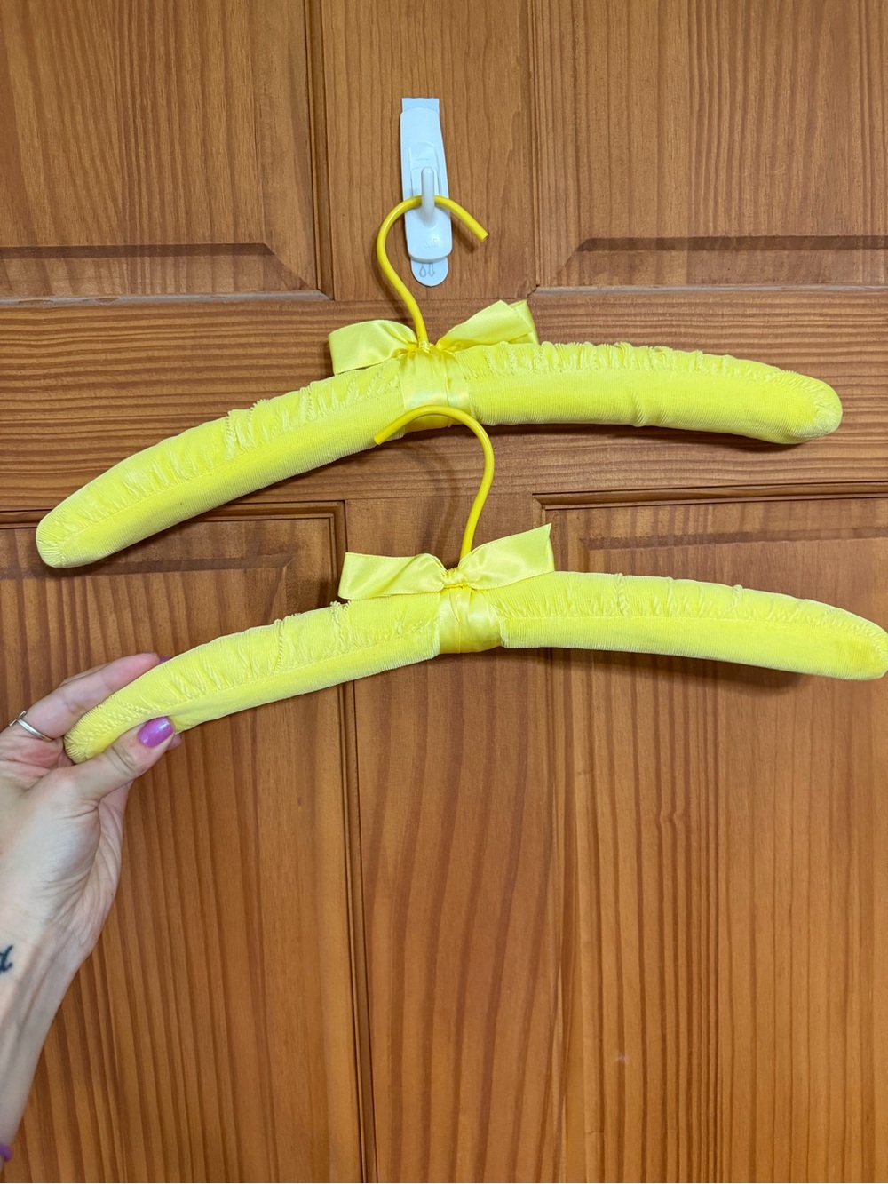 Vintage Yellow Corduroy Padded Hangers with Decorative Bows - Set of 2